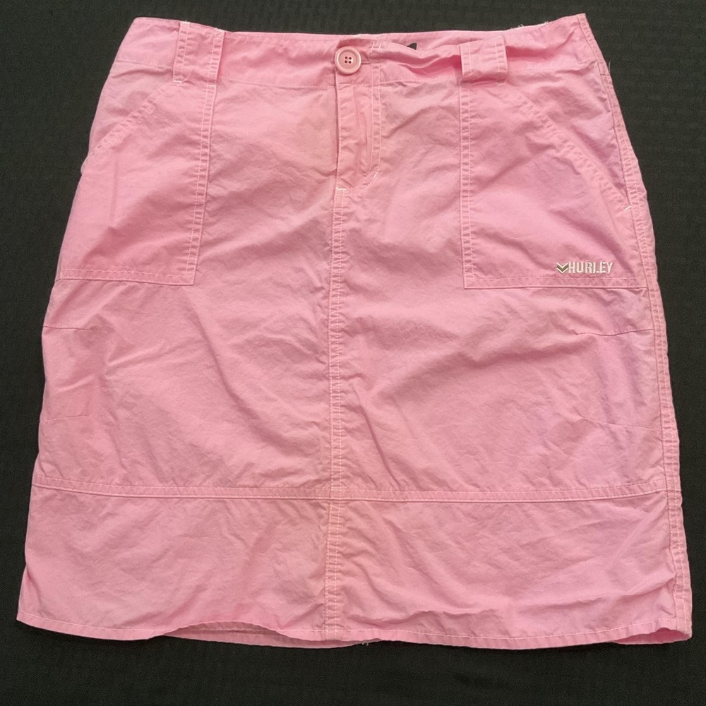 Hurley Skirt Juniors 5 Pink Cotton Twill Short Pencil Button Zip Pockets Casual